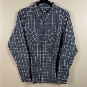 Men's PX Navy Blue Plaid Long-Sleeve Button-Down Shirt